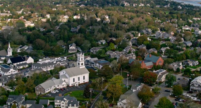 Houses and Churches in Chatham, Massachusetts - Aerial