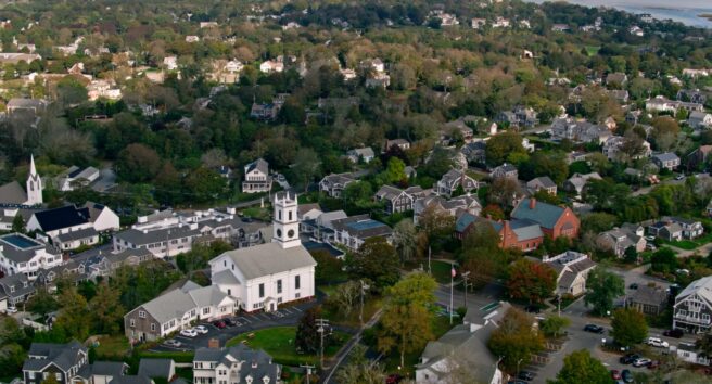 Houses and Churches in Chatham, Massachusetts - Aerial