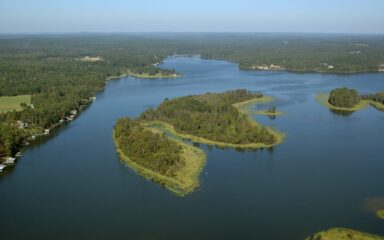 Aerial view of Lake Tuscaloosa islands