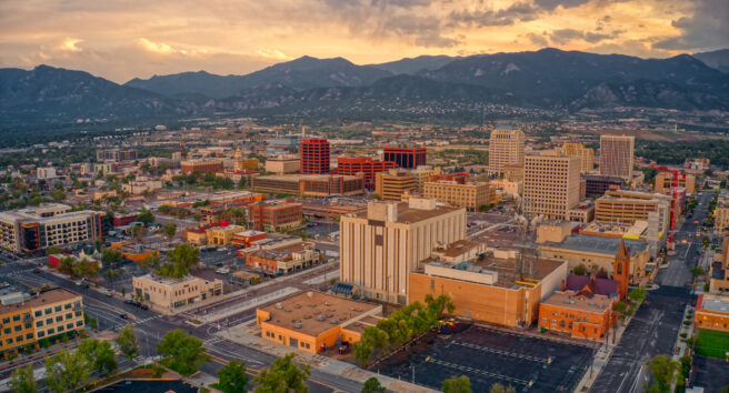 Aerial View of Colorado Springs at Dusk