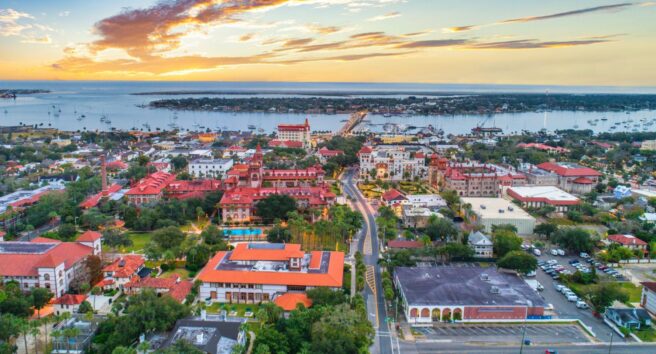 St Augustine, Florida, USA Downtown Drone Skyline Aerial
