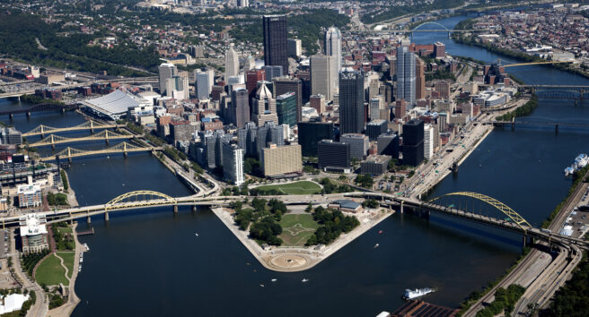 Aerial photograph of Pittsburgh PA skyline