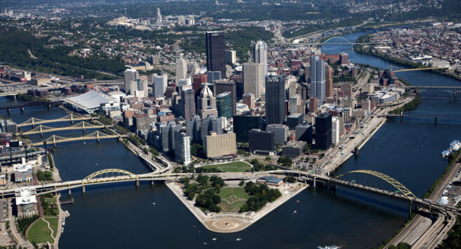 Aerial photograph of Pittsburgh PA skyline