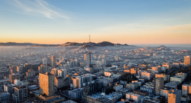 Aerial View of Fog Over San Francisco Skyline