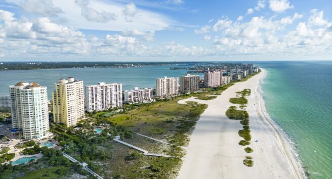 Aerial view of an nearly empty beach