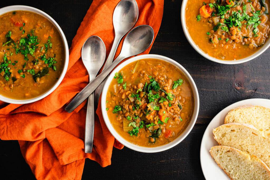 Hearty Lentils and Vegetable Soup is one od the best Fall Comfort Foods for Seniors