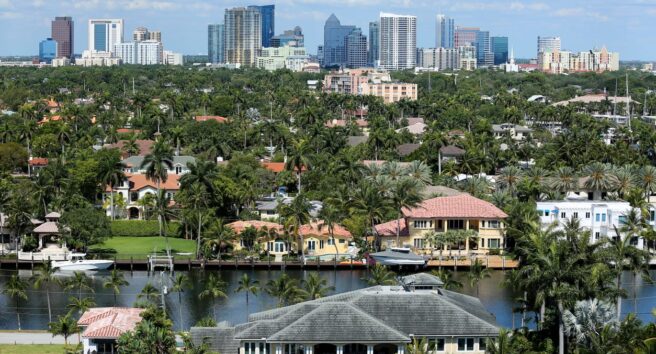 Fort Lauderdale's skyline and adjacent waterfront homes