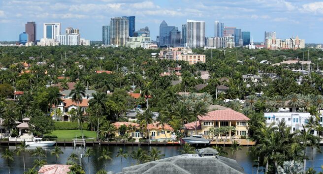 Fort Lauderdale's skyline and adjacent waterfront homes