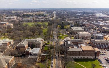 High Angle View Looking East on University Boulevard in Tuscaloosa, Alabama on a Sunny Winter Day