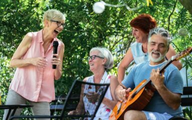 Elderly people have a great time on a picnic