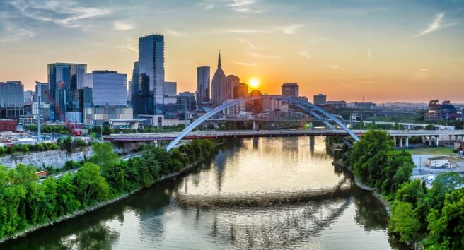 Nashville Tennessee skyline Golden sunset