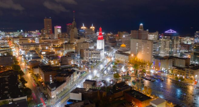 Before Sunrise Night Time Buffalo New York Downtown City Skyline