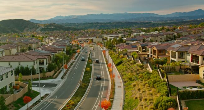 Drone Shot Along Skyline Ranch Road in Santa Clarita, California