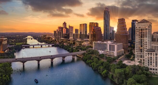 Downtown Austin Texas with capital and riverfront